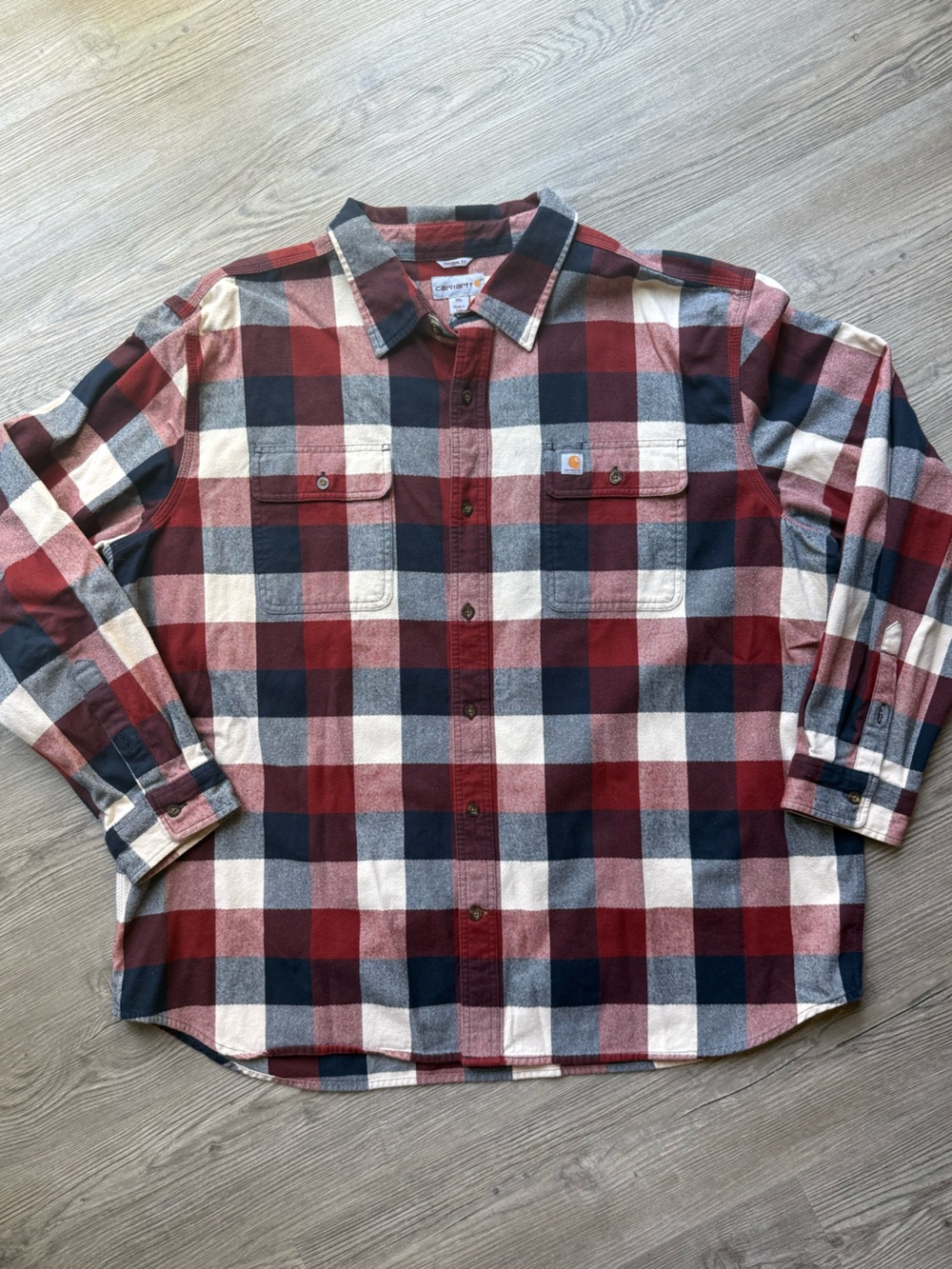 Carhartt Flannel Shirt Mens 3XL Red Navy Blue Plaid Original Fit Workwear 103348